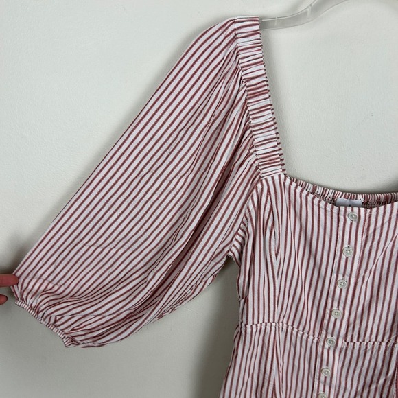 CAbi Red White Striped Puff Sleeve Button Front Long Sleeve Carnival Top S 5890 - Picture 4 of 7